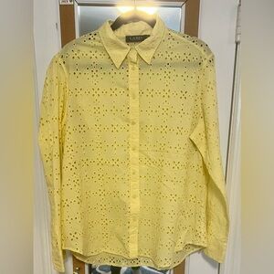 EUC Lauren Ralph Lauren Yellow Eyelet Blouse